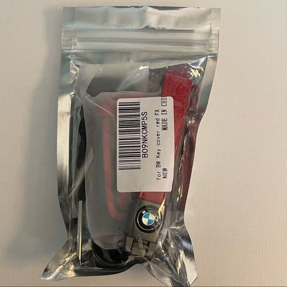 BMW Logo key fob Keychain in Red Leather & Key Fob Cover in black & Red NWT - Picture 11 of 11